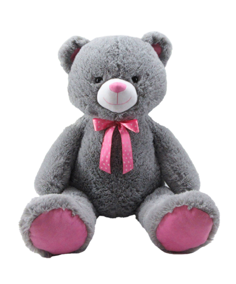 Gray Bear with Pink Ribbon